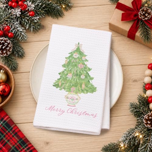 Christmas Green Tree Dish Towels - Holiday Kitchen & Bath Decor, 16x24 Inches