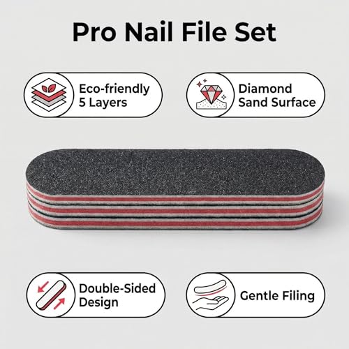 SYBL 12-Pack Mini Black Nail Files and Emery Boards, Double-Sided Washable