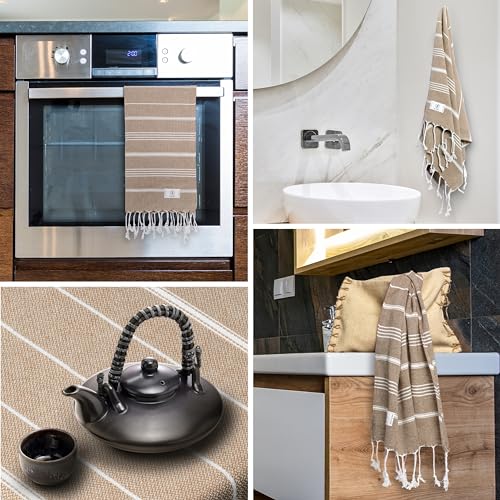Ossano Turkish Cotton Hand Towels - 18" x 30" Set of 2 - Light Brown