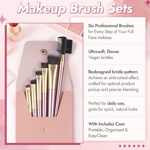 HEYOTECK 6Pcs Professional Makeup Brush Set Soft Synthetic Face Brushes