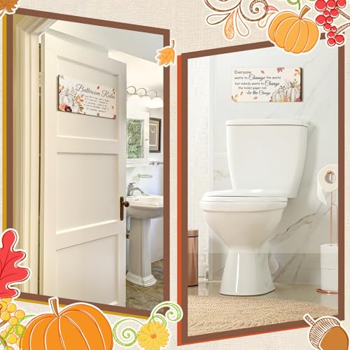 Fall Bathroom Decor - 2 Pcs Rustic Autumn Signs with Hangers