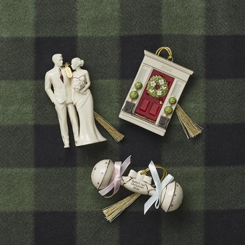 Baby's First Christmas Rattle Ornament - Pink & Blue Bows, 2024 Inscription
