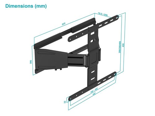 Monoprice Ultra-Slim Full-Motion Articulating TV Wall Mount Bracket - For 40" ~ 75" TVs Max Weight 66lbs VESA Up to 200x200 Concrete & Brick Compatible, Black