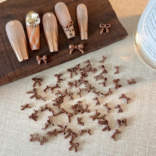 Quezadyl 300Pcs 3D Brown Bow Nail Art Charms Maillard Resin Bows