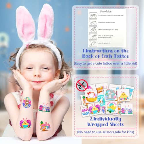 OLIKER 160PCS Easter Temporary Tattoos for Kids Basket Stuffers