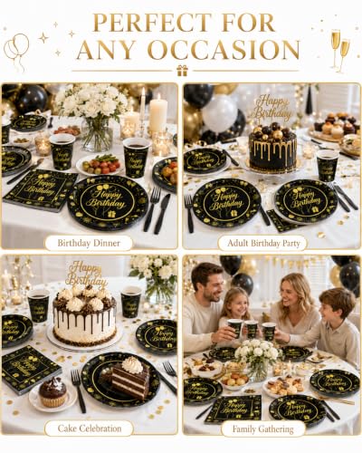 Happy Birthday Party Supplies Set - 96 Pcs Plates & Napkins for 24 Guests