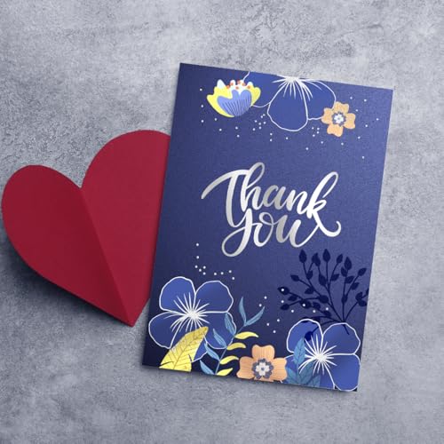 Luxury Navy Blue Thank You Card with Silver Foil - 5x7