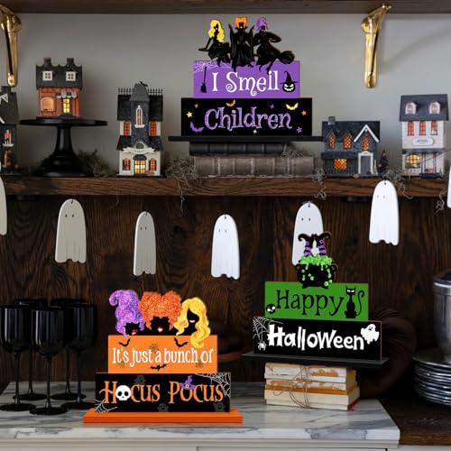 Halloween Wooden Table Signs Set - 3PCS Spooky Witch Decor