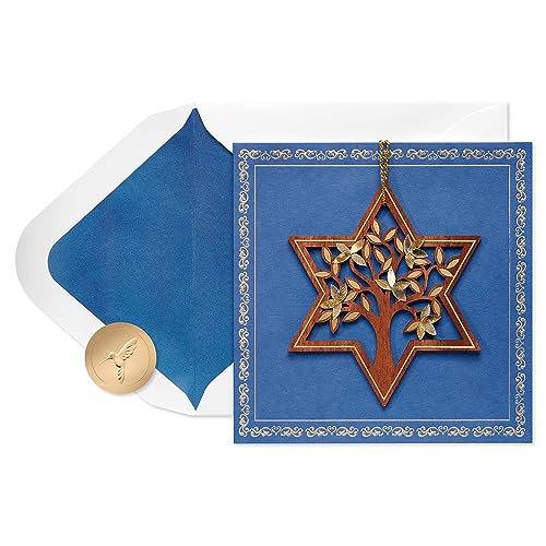 Papyrus Bar Mitzvah Card Wishing You The Very Best - Square Blue Design with Star of David Charm, Foil Accents, 5.75 x 5.75 Inches, Includes Envelope