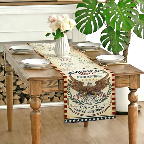 Flaircave 13x72 Inch USA Table Runner - Patriotic 4th of July Decor