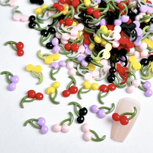 200Pcs 3D Cherry Nail Charms Resin Fruit Flatback Rhinestones for DIY Nail Art