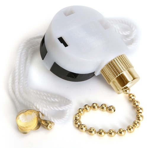 Ceiling Fan Switch Set 3 Speed 4 Wire Zing Ear ZE-268S2 Pull Chain Ceiling Fan Switch Ceiling Fan Speed Control Switch with Rope for Ceiling Fans, Wall Lamps, Cabinet Light, Brass