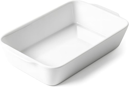 HOMBENE White Casserole Dish - 1.2 QT Ceramic Lasagna Pan for Oven & Microwave | Perfect for Dinner Parties (5.9" x 10.2")