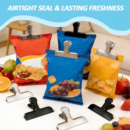12cm Stainless Steel Bag Clips - 8 Pack Heavy Duty Silver Chip Clamps