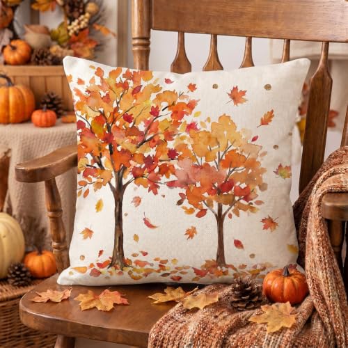 Fall Maple Leaf Throw Pillow Covers 18x18 Inch, Set of 2 Autumn Farmhouse