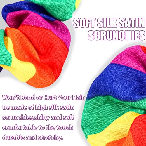 KICOSY 12-Pack Rainbow Hair Scrunchies for Pride Parade and Everyday