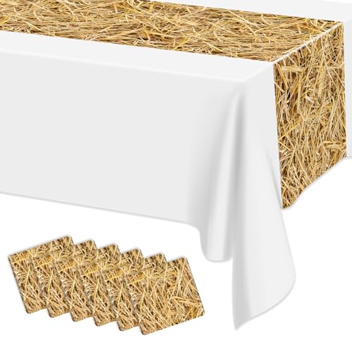 6Pcs Straw Table Runner Set - 14x108 Inch Farmhouse Decor