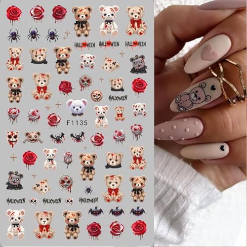 TailaiMei Halloween Nail Stickers - 5 Sheets Pumpkin & Bat Self-Adhesive Decals