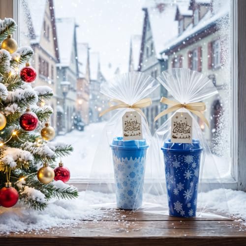 72-Piece Christmas Snowflakes Plastic Tumbler Gift Set - 16oz Bulk Holiday Drinkware