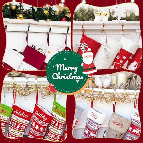 Christmas Stocking Holders for Fireplace Mantle - 6 Pack Adjustable Non-Slip Metal Hooks