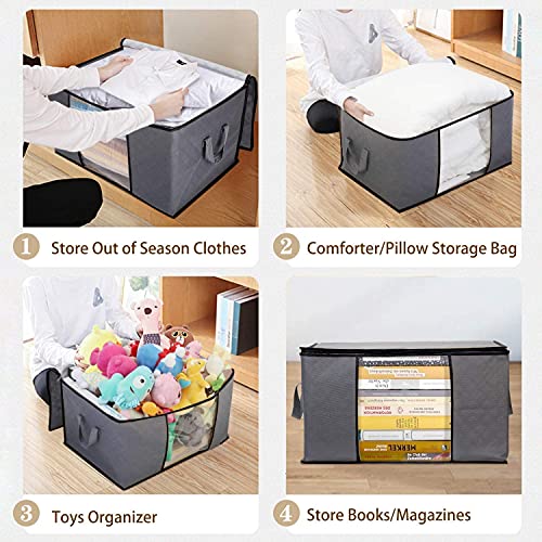 WISELIFE 3 Pack Large Grey Clothes Storage Bags 100L Foldable Organizers for Bedding & Clothing