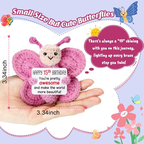 Pink Crochet Butterfly 15th Birthday Gift, Handmade 4" Amigurumi Plush