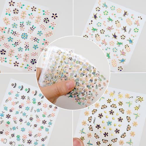 3D Flower Nail Stickers - Colorful Floral Self Adhesive Nail Decals 30 Sheets