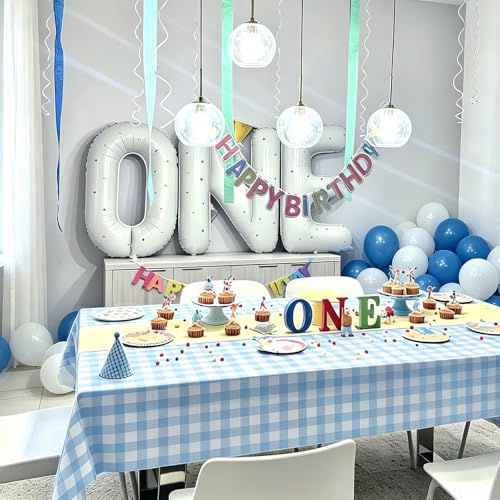 Sky Blue Checkered Tablecloths - 3 Pack 54 x 108 Inch Disposable