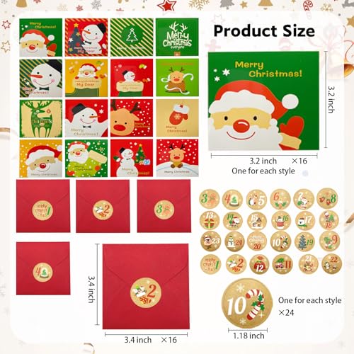 16 Cute Christmas Cards with Envelopes & Blessing Messages
