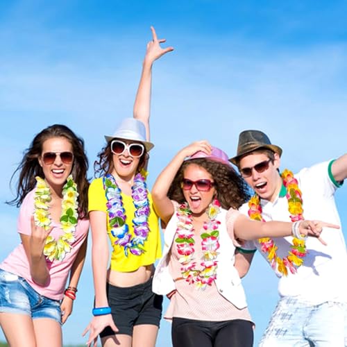 FreshDear Hawaiian Leis Set - 12 Necklaces, 4 Headbands, 8 Wristbands for Luau & Summer Parties