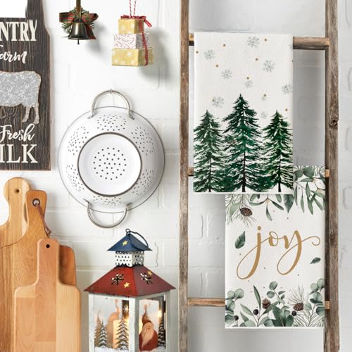 Christmas Kitchen Towels Set of 4 18x26 Inch Green Holiday Dish Towels