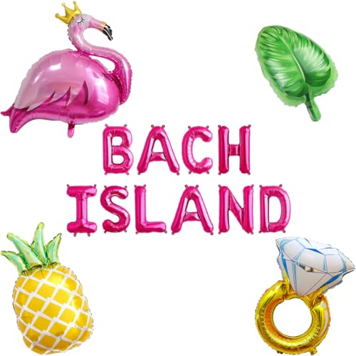 Tropical Island Bachelorette Party Balloon Banner Set - 16" Mylar Flamingo, Palm Tree, and Ring