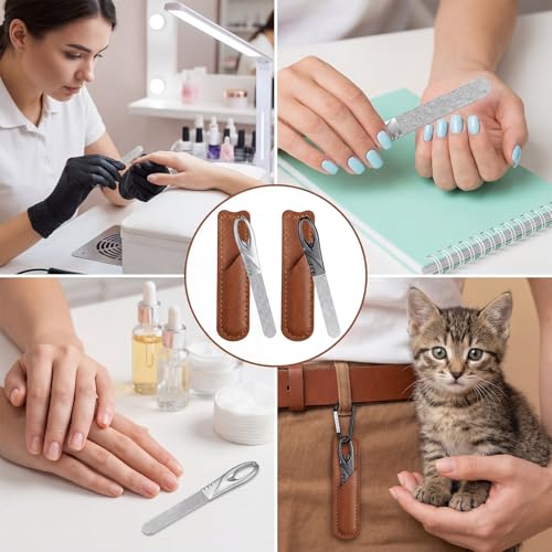 Tweruna 2-Pack Metal Nail Files with Leather Cases Stainless Steel
