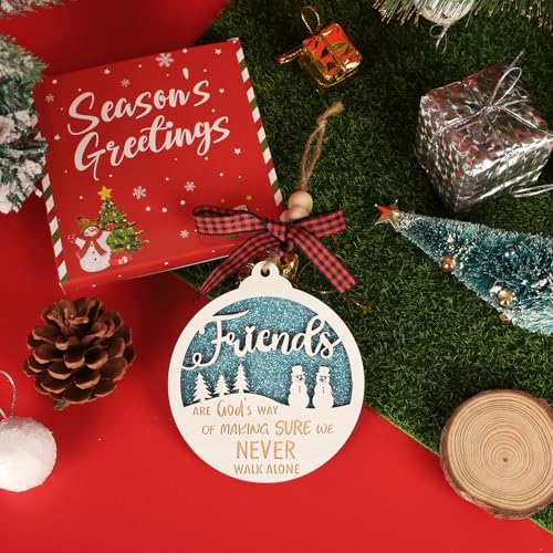 Friends Christmas Ornament - Wooden Friendship Tree Decoration with Double Layer Design - Holiday Gift for Men, Women, Sisters (Friends)