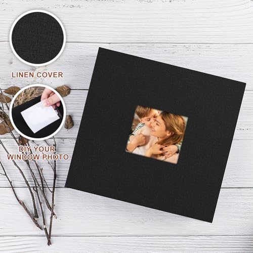 Black Linen Photo Album 4x4 - 2 Pack Top Load, Acid-Free