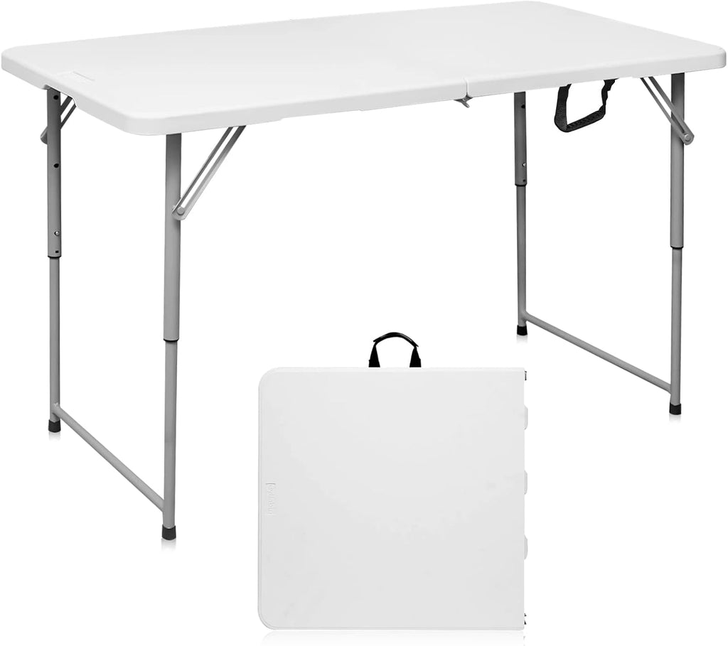 Byliable Folding Table - 4 Foot Portable Heavy Duty Utility Table | Adjustable Height, Indoor/Outdoor, White