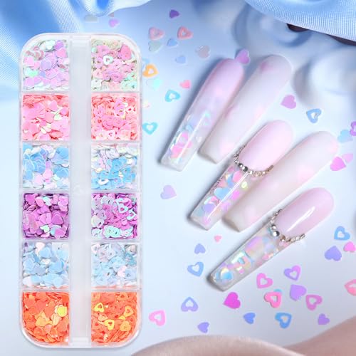 Heart Nail Sequins 12 Grids Holographic Glitter Nail Art Decorations