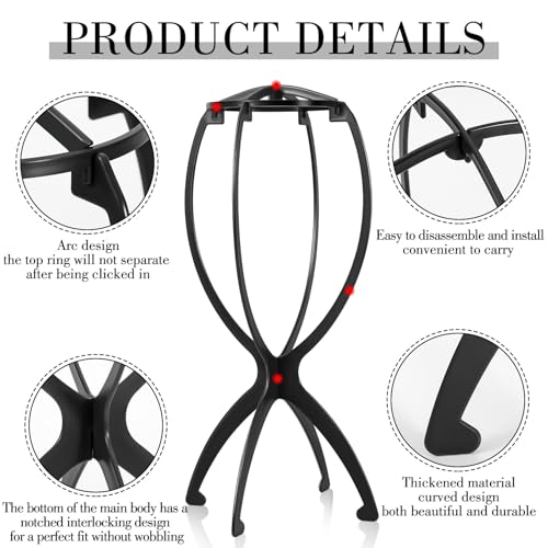 Portable Foldable Plastic Wig Stand - 13.8 Inch Black Holder for Travel and Home
