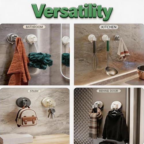2 Pack Heavy Duty Vacuum Suction Hooks - 20 lbs No Drill Hooks (Gray)