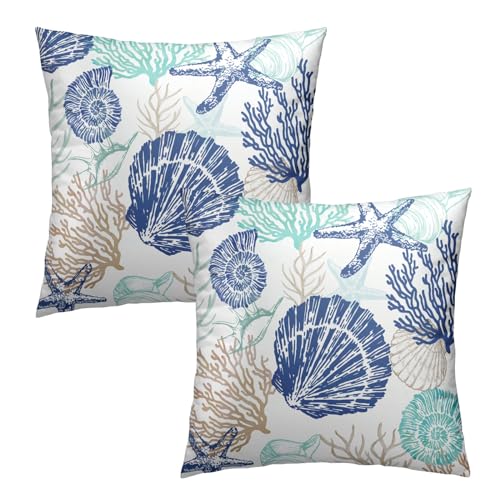 Anyako Nautical Coastal 18x18 Pillow Covers - Seashell Print, Set of 2