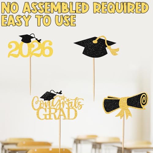 Graduation Cupcake Toppers - 24 Pcs Class of 2026 Decorations