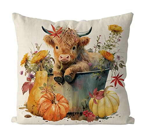 GAGEC Fall Pillow Cover 18x18 Inch - Autumn Flowers & Pumpkins