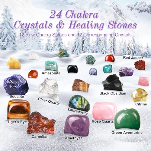Healing Crystal Advent Calendar 2026 - 24 Chakra Gemstone Set for Self-Care