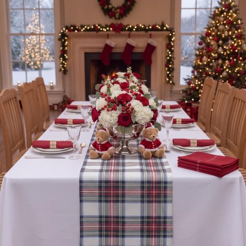 White Christmas Tartan Plaid Table Runner 13x72 Inches - Farmhouse Holiday Decor - Variation of THIS listing