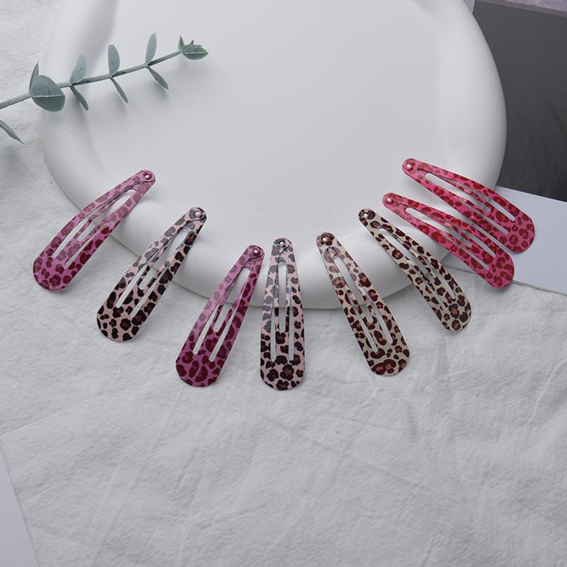 Leopard Print Snap Hair Clips Y2k Metal Barrettes for Women Girls