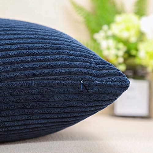 Artscope Navy Blue Corduroy Throw Pillow Cover 12x20 Inches
