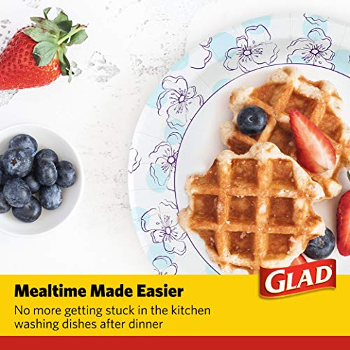 Glad Heavy-Duty 10-Inch Round Paper Plates - Blue Floral Design, 50 Count