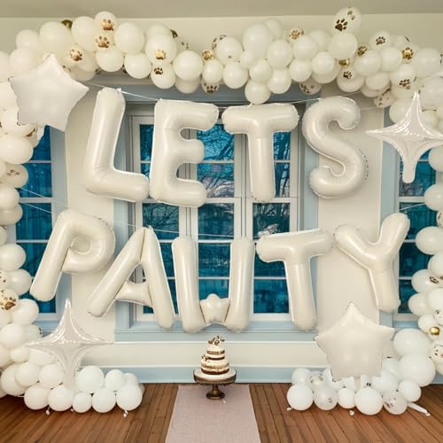 Beige Let's Pawty Balloons Banner - 16 Inch Dog Birthday Decor