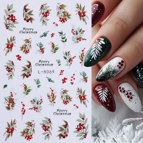 Christmas Nail Art Stickers 6 Sheets 3D Self-Adhesive Holiday Decals