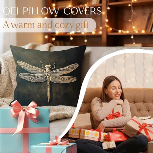 Dark Academia Dragonfly Pillow Cover 18x18 - Vintage Flannel Design